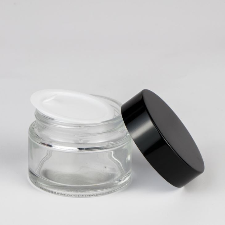 Glass jar with black lid
